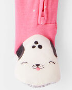 Baby Girl Dalmatian Print 100% Cotton Long-Sleeve 2-Way Zip 1-Piece Pajamas - Pink, image 4 of 5 slides