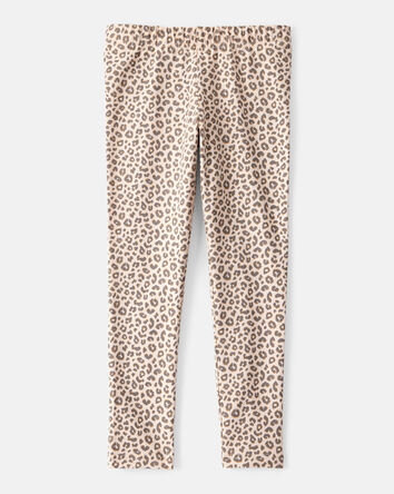 Girls Cotton Leopard Stretch Leggings - Brown, 