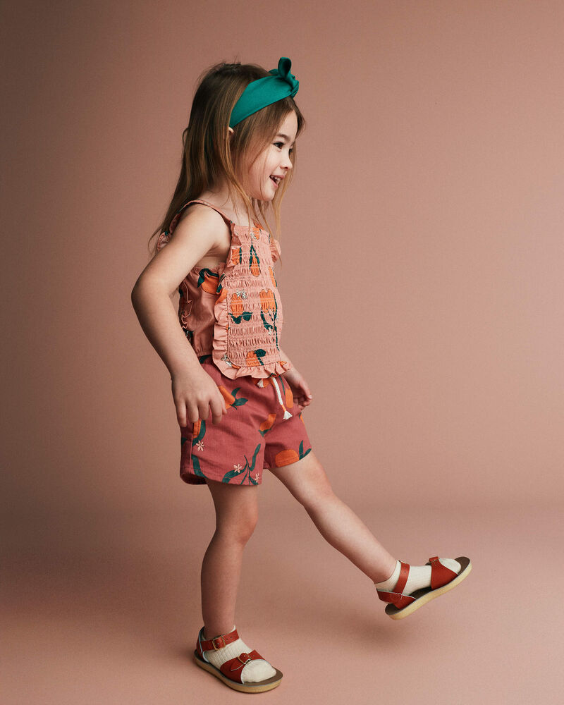 Toddler Girl Smocked Bib Top in Clementine Grove Print - Light Pink, image 3 of 6 slides