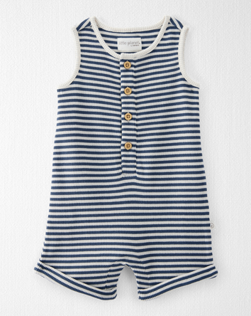Baby Organic Cotton Waffle Knit Romper in Stripes, 