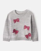 Baby Girl Bow Cotton Long-Sleeve Sweater - Grey, image 1 of 5 slides