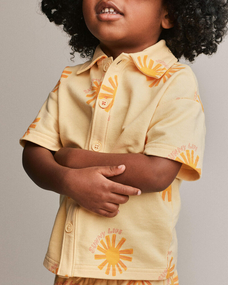Toddler Boy Button-Down Short-Sleeve Shirt in Sunny Life Print - Yellow, image 4 of 6 slides