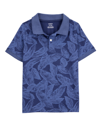 Kid Leaf Print Short-Sleeve Polo - Navy, 