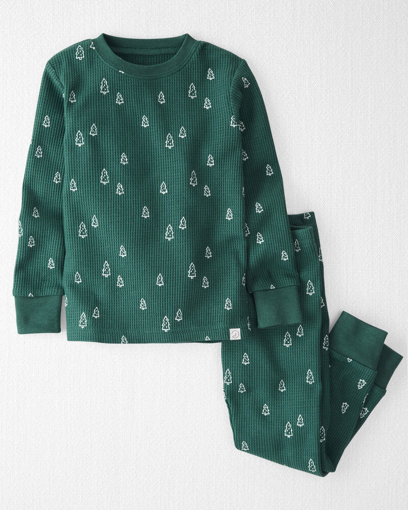 Toddler Christmas Tree Print Waffle Knit Pajamas Made with Organic Cotton, image 1 of 5 slides