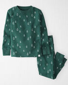 Toddler Christmas Tree Print Waffle Knit Pajamas Made with Organic Cotton, image 1 of 5 slides