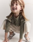 Toddler Girl Mock Neck Ruffle Top - Olive, image 5 of 7 slides