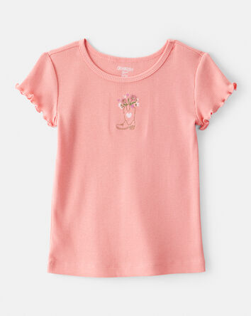 Toddler Girl Cowgirl Boot Cotton Short-Sleeve Top - Pink, 