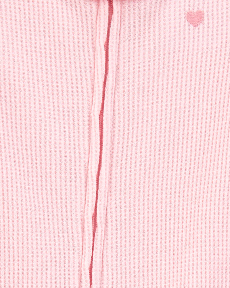 Baby Girl Heart Waffle Knit Footie 1-Piece Pajamas - Pink, image 2 of 4 slides