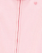 Baby Girl Heart Waffle Knit Footie 1-Piece Pajamas - Pink, image 2 of 4 slides
