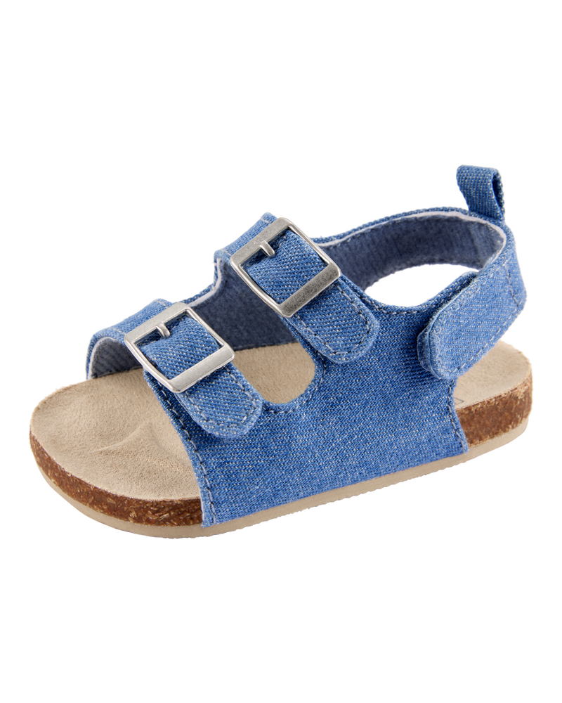 Baby Chambray Buckle Faux Cork Sandals, image 6 of 6 slides