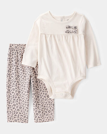 Baby Girl 2-Piece Long-Sleeve Bodysuit & Pull-On Leopard Pants, 