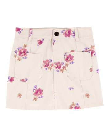 Kid Twill Floral Print Skirt - Ivory, 