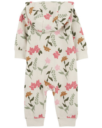 Baby Girl Floral Hooded Long-Sleeve Jumpsuit - Cream, 