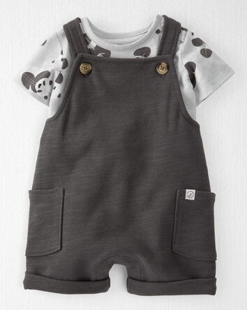 Baby Organic Cotton Shortall Set in Panda Bear, 
