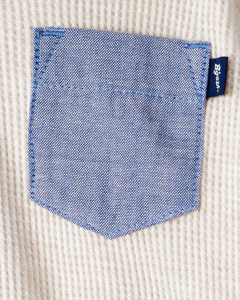 Baby Boy Waffle Knit Long-Sleeve Hooded Top - Cream, image 2 of 3 slides