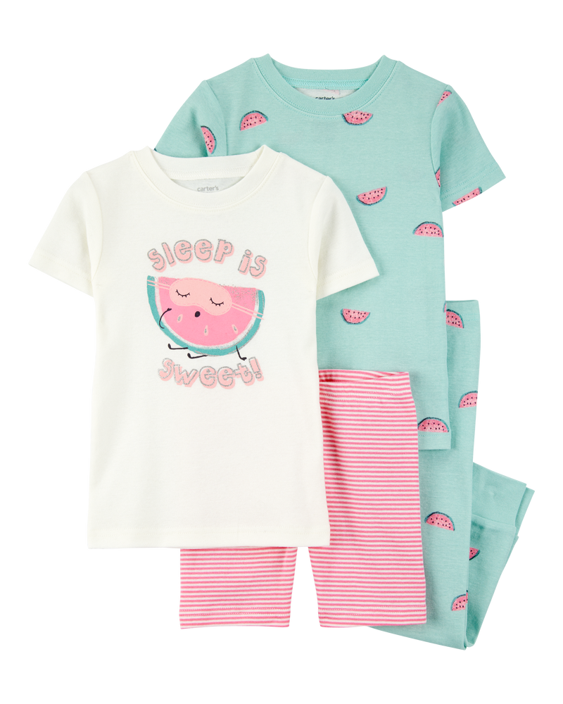 Baby Girl 4-Piece Watermelon 100% Snug Fit Cotton Pajamas - Green, image 1 of 4 slides
