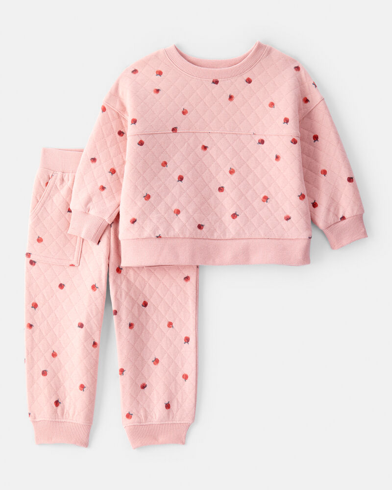 Baby 2-Piece Apple Print Doubleknit Pant Set - Pink, image 1 of 4 slides