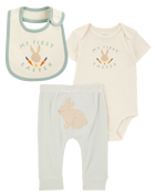 Baby 3-Piece My First Easter Teething Bib & Bodysuit Pant Set, image 1 of 7 slides