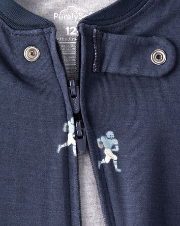Baby Boy Football Print PurelySoft Long-Sleeve 2-Way Zip 1-Piece Pajamas - Navy Blue, 