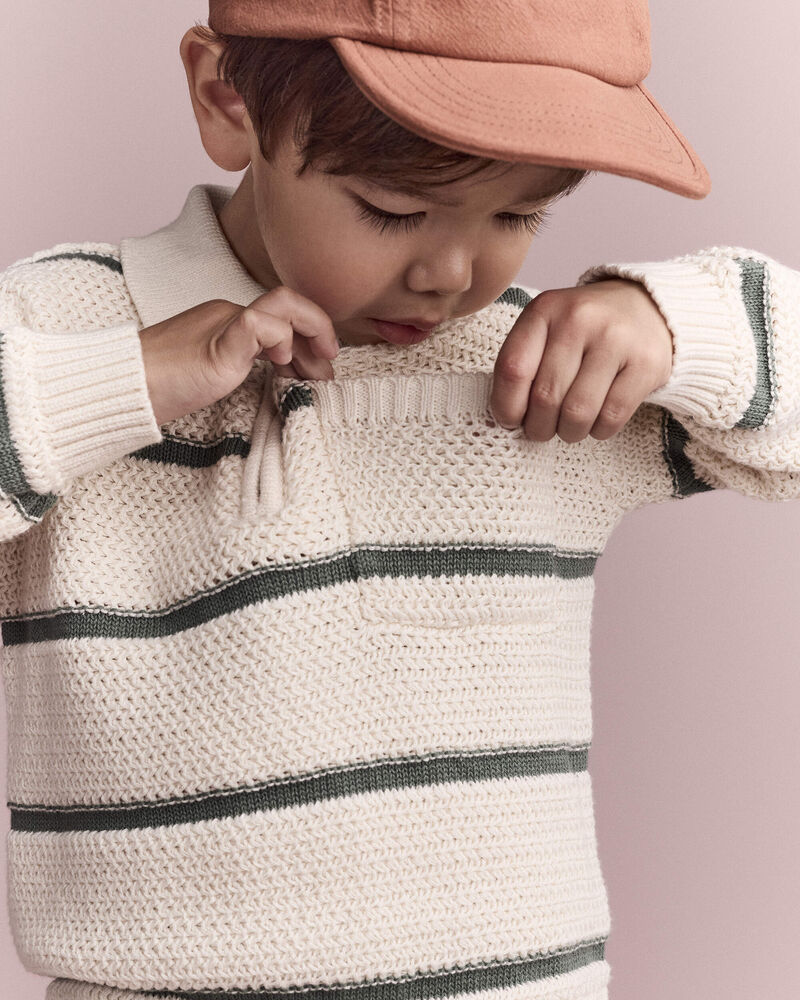 Toddler Boy Striped Quarter-Zip Sweater - Cream/Olive, image 4 of 6 slides