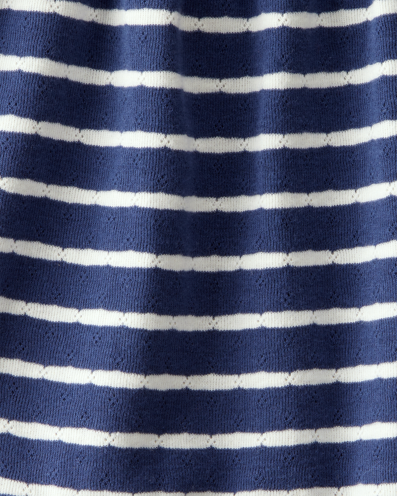 Baby Pointelle Striped Ruffle  Short-Sleeve Bodysuit - Navy/White, image 2 of 3 slides