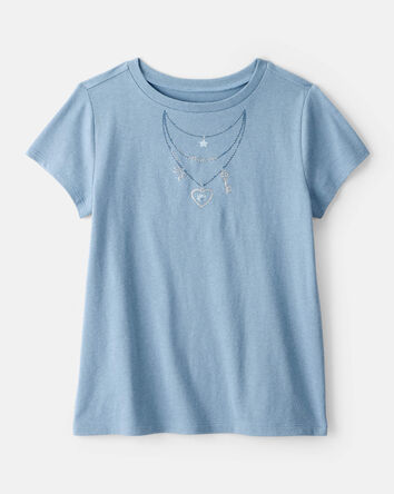 Girls Charm Necklace Short-Sleeve Graphic Tee - Blue, 