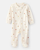 Baby Thanksgiving Print 100% Cotton Long-Sleeve 2-Way Zip Sleep & Play Pajamas - White, image 1 of 4 slides