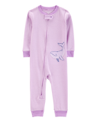 Toddler Girl Whale Striped Snug Fit Cotton Footless 1-Piece Pajamas - Purple, image 1 of 4 slides