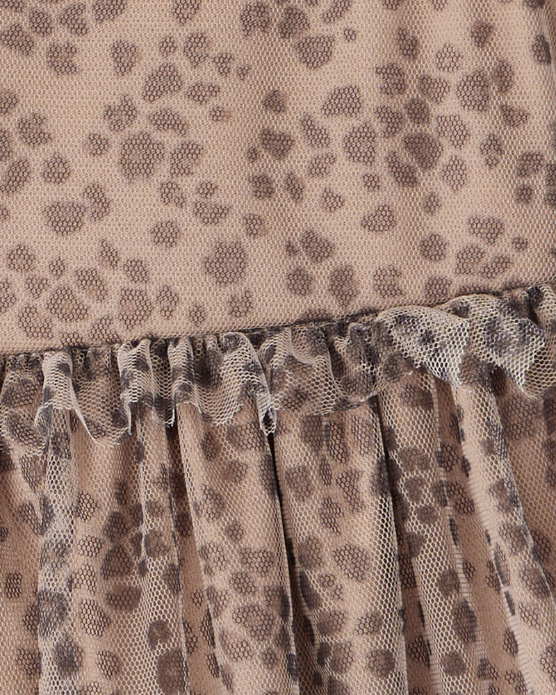 Toddler Girl Leopard Print Sleeveless Tulle Occasion Dress - Brown, image 3 of 4 slides