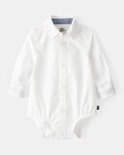 Baby Boy Button-Front Long Sleeve Bodysuit - White, image 1 of 4 slides