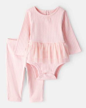 Baby Girl 2-Piece Ribbed Tutu Bodysuit Pant Set - Pink, 