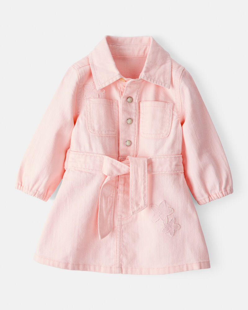 Baby Girl Embroidered Cotton Long-Sleeve Dress - Pink, image 1 of 6 slides