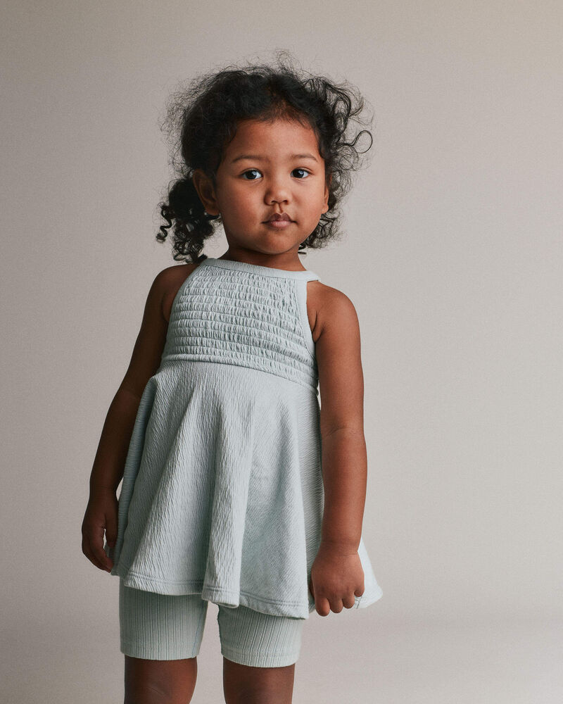 Toddler Girl Smocked Peplum Top - Light Blue, image 4 of 5 slides