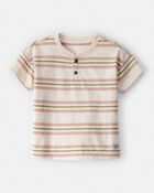 Toddler Boy Striped Short-Sleeve Henley Tee - Tan, image 1 of 3 slides
