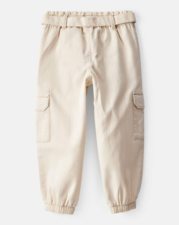 Toddler Girl Cotton Cargo Joggers - Ivory, 