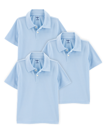 Kid 3-Pack Pique Uniform Polo Shirts - Light Blue, 