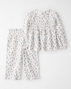 Toddler Girl 2-Piece Organic Cotton Crinkled Knit Set in BlueMist Bloom Print, image 1 of 4 slides