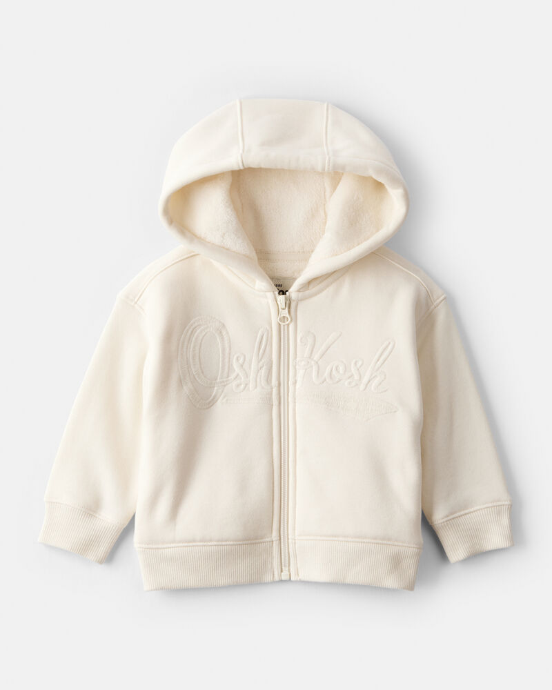 Baby Girl 2-Piece Hooded Zip-Up Jacket & Joggers Set - Cream, image 2 of 7 slides