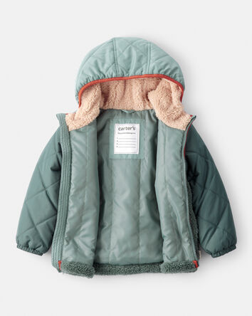 Toddler Boy Long-Sleeve Midweight Quilted Sherpa Jacket - Green, 