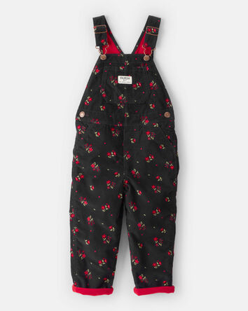 Toddler Girl Floral Print Corduroy Sleeveless Overalls - Black, 