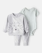 Baby Boy 3-Piece Lion Little Pullover Set - Grey/Green, image 1 of 4 slides