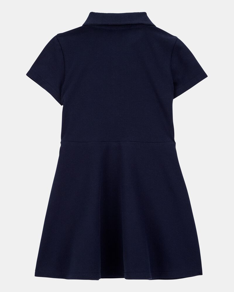 Toddler Girl Pique Short-Sleeve Uniform Dress - Navy, image 2 of 4 slides