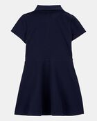 Toddler Girl Pique Short-Sleeve Uniform Dress - Navy, image 2 of 4 slides