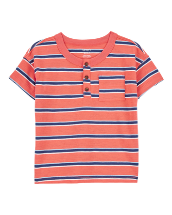 Baby Striped Cotton Short-Sleeve Henley - Orange, 