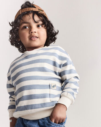 Toddler 'Hey!' Striped Otter Sweatshirt&trade; with Pockets - Blue/Cream, 