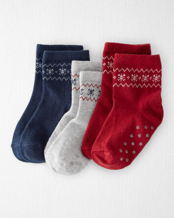 Toddler 3-Pack No-Slip Holiday Socks Made with Organic Cotton, 