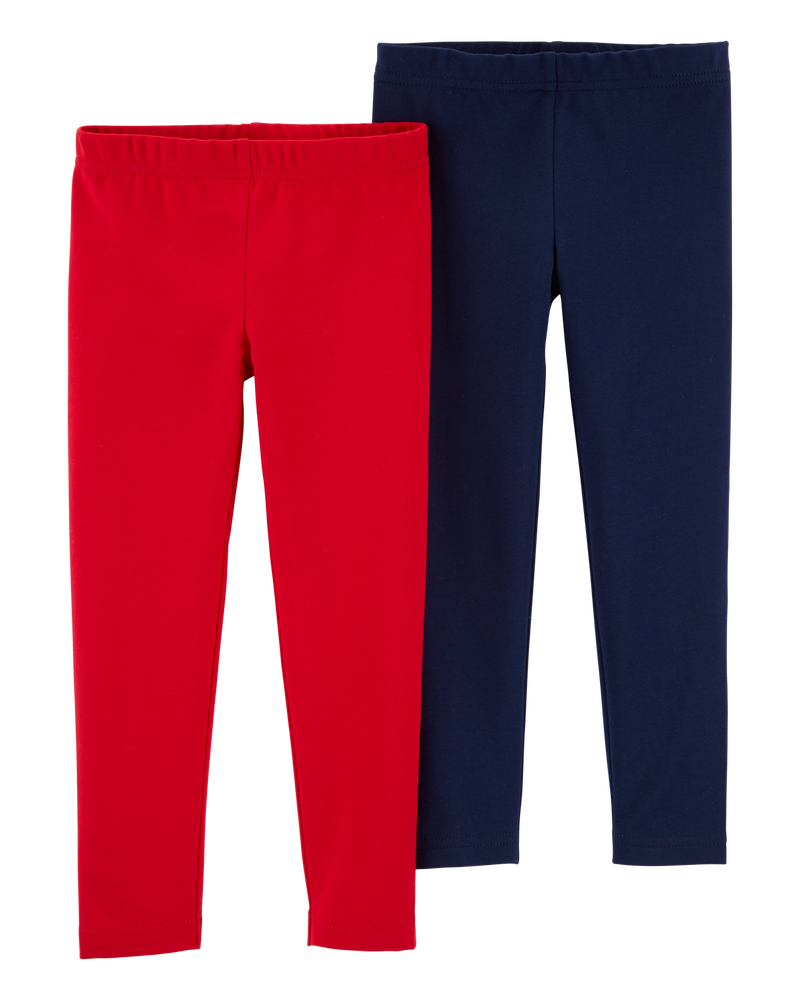Toddler 2-Pack Red & Navy Cotton Stretch Leggings, image 1 of 4 slides