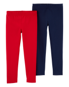 Toddler 2-Pack Red & Navy Cotton Stretch Leggings, image 1 of 4 slides