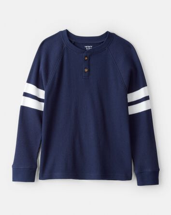 Boys Stripe Thermal Long-Sleeve Henley T-Shirt - Navy, 