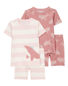 Baby Whale Print Snug Fit Cotton 4-Piece Pajamas, image 1 of 4 slides